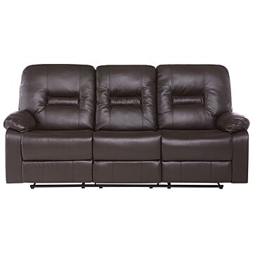 Recliner Sofa Brown 3 Seater Faux Leather Manually Adjustable Back And Footrest Beliani