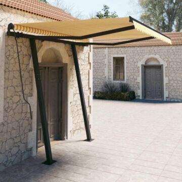 Vidaxl Manual Retractable Awning With Posts 3x2.5 M Yellow And White