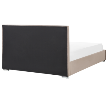 Storage Bed Taupe Velvet Upholstery Eu Super King Size 6ft Modern Design Padded Headboard Ottoman Lift Beliani