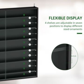 Homcom 7-tier Wall Display Shelf Unit Cabinet W/ 6 Adjustable Shelves Glass Doors Home Office Ornaments 83x80cm, Black