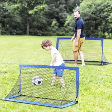 Homcom Set Of 2 Football Goal Net 6 X 3 Ft Foldable Outdoor Sport Training Teens Adults Soccer With Carrying Bag Blue