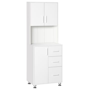 Homcom Modern Kitchen Cupboard With Storage Cabinets, 3 Drawers And Open Countertop For Living Room, White