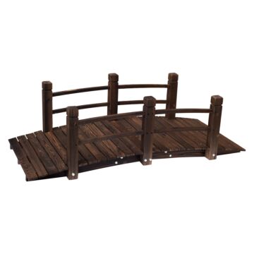 Outsunny Wooden Garden Bridge Lawn Décor Stained Finish Arc Outdoor Pond Walkway W/ Railings