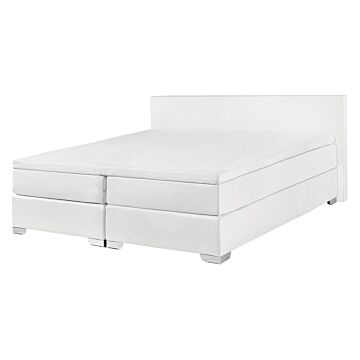 Eu Double Size Continental Bed 4ft6 White Faux Leather With Pocket Spring Mattress Beliani