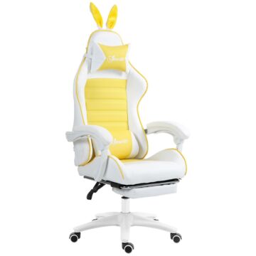 Vinsetto Racing Gaming Chair, Reclining Pu Leather Computer Chair With Removable Rabbit Ears, Footrest, Headrest And Lumber Support, Yellow