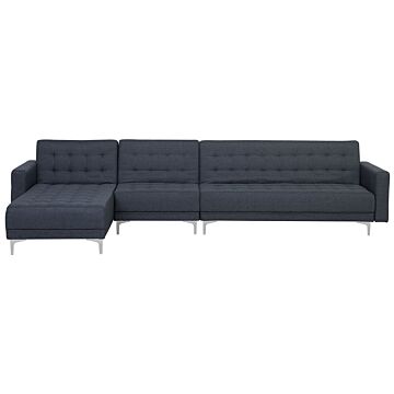 Corner Sofa Bed Dark Grey Tufted Fabric Modern L-shaped Modular 5 Seater Right Hand Chaise Longue Beliani