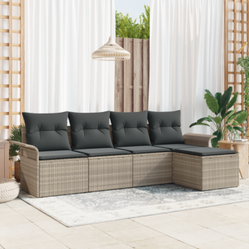Vidaxl 5 Piece Garden Sofa Set With Cushions Light Grey Poly Rattan