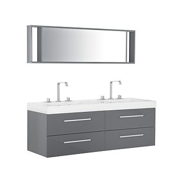 Bathroom Vanity Unit Grey Four Drawers Mirror Modern Beliani