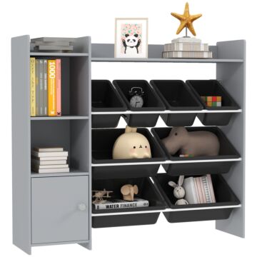Aiyaplay Toy Storage Unit With 8 Removable Bins, Storage Shelves, Cabinet, Grey