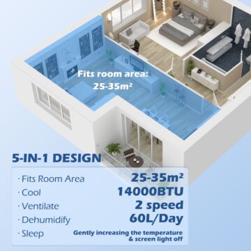 Homcom 14,000 Btu Mobile Air Conditioner For Room Up To 35m², Smart Home Wifi Compatible, With Dehumidifier, Fan, 24h Timer