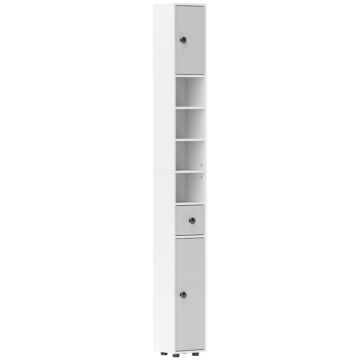 Kleankin 180cm Slim Bathroom Cabinet, With Drawer, Shelves And Cupboards - Light Grey