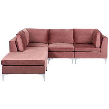 Right Hand Modular Corner Sofa With Ottoman Pink Velvet 4 Seater L-shaped Silver Metal Legs Glamour Style Beliani