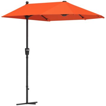 Outsunny 2m Half Parasol Market Umbrella Garden Balcony Parasol With Crank Handle, Cross Base, Double-sided Canopy, Orange