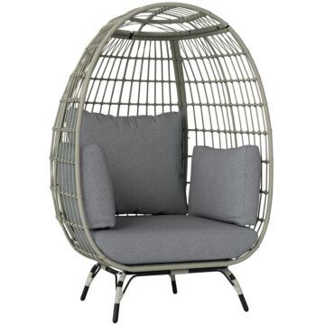 Outsunny Rattan Egg Chair With Cushions And Pillows, Charcoal Grey