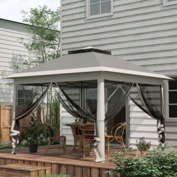 Outsunny Pop Up Canopy Tent With Double Roof, Zipped Mesh Sidewalls, Carrying Bag, Height Adjustable For Patio Garden, Dark Grey