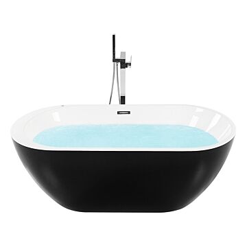 Whirlpool Bathtub Black Acrylic 1700 X 800 Mm Freestanding Oval Tub With Jets And Led Lights Beliani