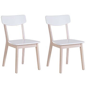 Set Of 2 Dining Chairs White With Light Wood Legs Modern Retro Style Beliani