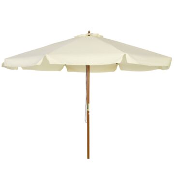 Outsunny 3.3(m) Patio Umbrella, Garden Parasol, Outdoor Sun Shade Canopy With 8 Bamboo Ribs, Ruffles And Wood Pole, Beige