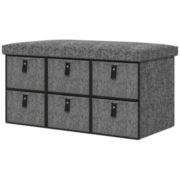 Homcom Six-drawer Shoe Storage Bench, With Padded Top Seat - Dark Grey