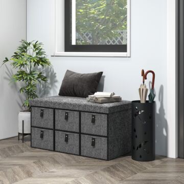 Homcom Six-drawer Shoe Storage Bench, With Padded Top Seat - Dark Grey