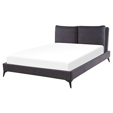 Eu King Size Panel Bed Dark Grey Velvet Upholstery 5ft3 Slatted Base With Thick Padded Headboard Beliani