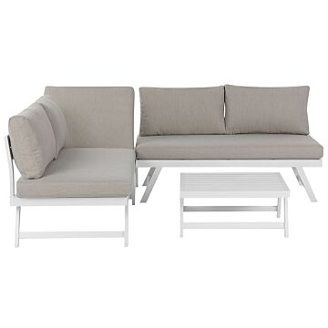 5 Seater Garden Sofa Set Taupe Cushions White Frame Adjustable Seats Coffee Table Modern Design Beliani