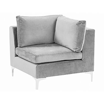 1-seat Corner Section Grey Velvet Sofa Module Silver Metal Legs Glamour Style Beliani