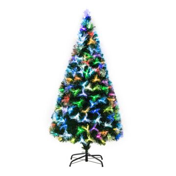 Homcom 1.5m Tall Artificial Christmas Tree Fiber Optic Colorful Led Pre-lit Holiday Home Christmas Decoration With Flash Mode, Green