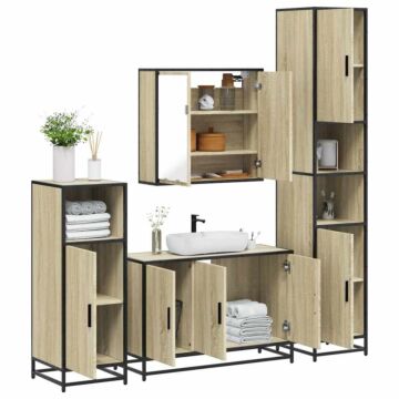 Vidaxl 4 Piece Bathroom Furniture Set Sonoma Oak Engineered Wood