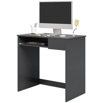 Homcom Compact Computer Desk With Keyboard Tray And Drawer, Study Desk, Writing Desk For Home Office, Grey