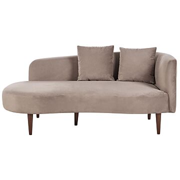 Chaise Lounge Taupe Velvet Polyester Upholstery Right Hand Dark Wood Legs Extra Throw Pillows Modern Design Living Room Furniture Beliani