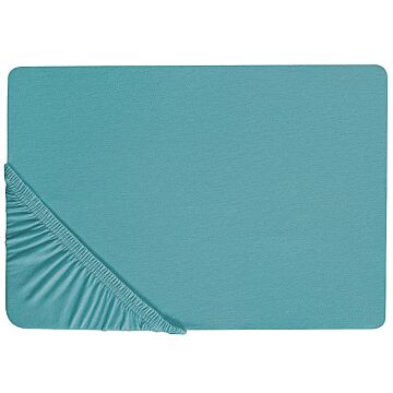 Fitted Sheet Turquoise Cotton 90 X 200 Cm Solid Pattern Classic Elastic Edging Bedroom Beliani