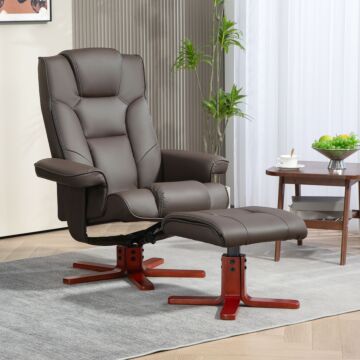 Homcom Faux Leather Manual Recliner And Footstool Set - Brown