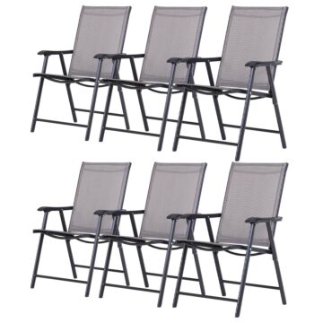 Outsunny Set Of 6 Folding Garden Chairs, Metal Frame Garden Chairs Outdoor Patio Park Dining Seat With Breathable Mesh Seat, Grey