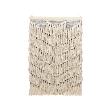 Wall Hanging Beige Cotton Handwoven With Tassels Wall Décor Hanging Decoration Boho Style Living Room Bedroom Beliani