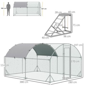 Pawhut Walk In Chicken Run With Chicken Activity Shelf And Cover, 2.8 X 3.8 X 2m