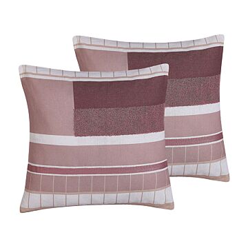 Set Of 2 Decorative Cushions Multicolour 45 X 45 Cm Geometric Pattern Throw Pillow Home Soft Accessory Beliani