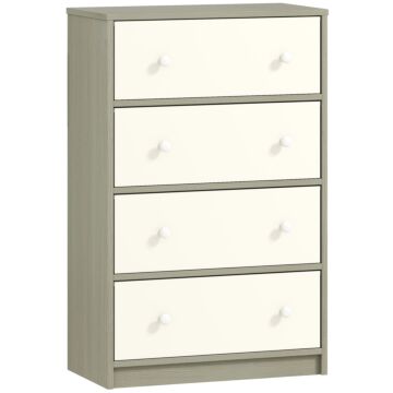 Homcom Chest Of Drawers, Dresser With 4 Fabric Drawers - White And Grey