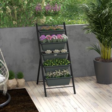 Outsunny 5-tier Vertical Raised Garden Planter With 5 Container Boxes, Outdoor Plant Stand For Vegetable Flowers, Grey