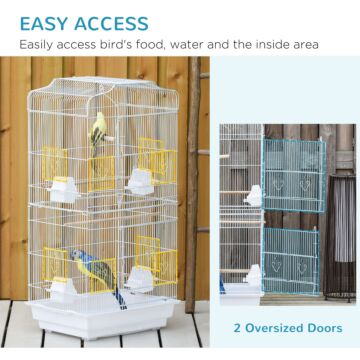Pawhut Large Metal Bird Cage With Stand, Perches, Food Bowls, Swing For Budgie, Parakeet, 46.5 X 35.5 X 92cm,white