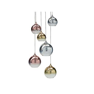 Pendant Lamp Semi-transparent Brass Copper Silver Glass Shades Iron 6 Light Modern Design Home Accessories Living Room Beliani