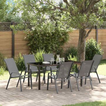 Vidaxl 7 Piece Garden Dining Set Grey Textilene And Steel