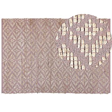 Area Rug Carpet Pink And Beige Cotton Jute 160 X 230 Cm Geometric Pattern Rustic Boho Beliani