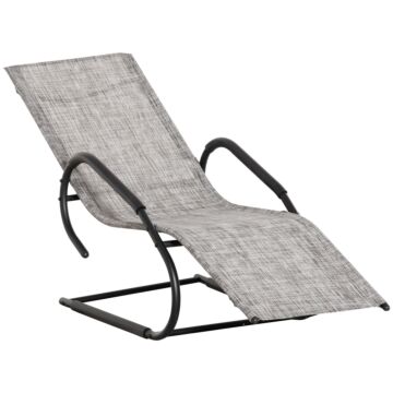 Outsunny Outdoor Sun Lounger With Headrest, Texteline Reclining Chaise Lounge Chair Rocking Chair For Garden, Balcony, Deck, Grey