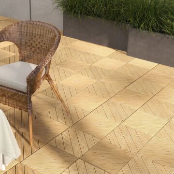 Outsunny 27 Pcs Wooden Interlocking Decking Tiles, 30 X 30 Cm Anti-slip Outdoor Flooring Tiles, 0.81㎡ Per Pack, All Weather Use, Yellow