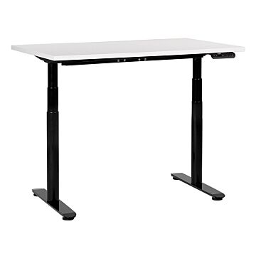 Electrically Adjustable Desk White Tabletop Black Steel Frame 120 X 72 Cm Sit And Stand Round Feet Modern Design Beliani