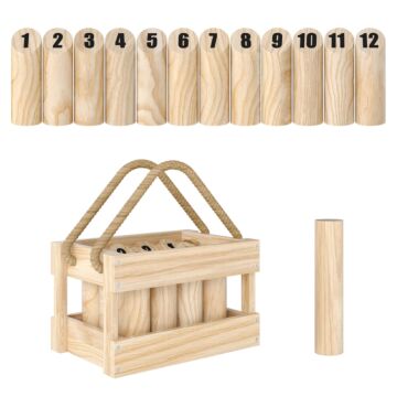 Sportnow Molkky Game, Wooden Skittles Throwing Game With 12 Skittles, 1 Throwing Pin And Carrying Box, Outdoor Games For Adults, Garden, Picnic, Beach, Party