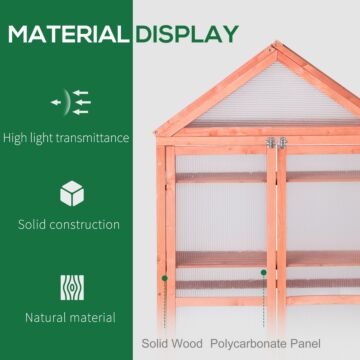 Outsunny 3-tier Wooden Cold Frame Greenhouse Garden Polycarbonate Grow House W/ Adjustable Shelves, Double Doors, 80 X 47 X 138 Cm, Orange