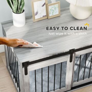 Pawhut 100cm Dog Crate Furniture With Removable Cushion For Large Dogs - Grey