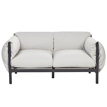 2 Seater Sofa Aluminium Garden Sofa Black Aluminium Frame Light Grey Water Reppelant Fabric Cushions Beliani
